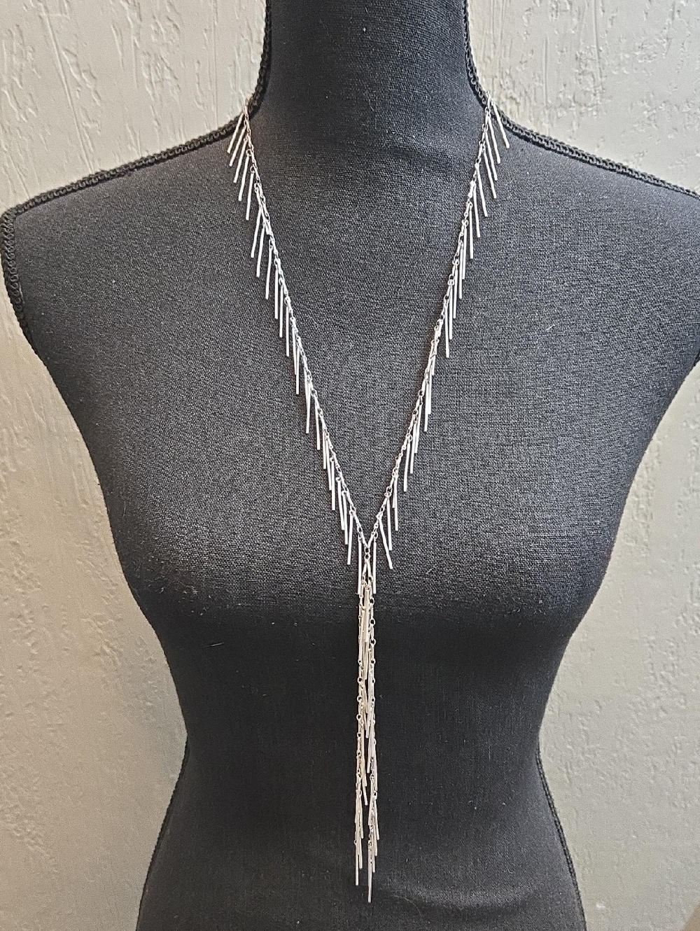 Silver Fringe Lariat Y Necklace Adjustable